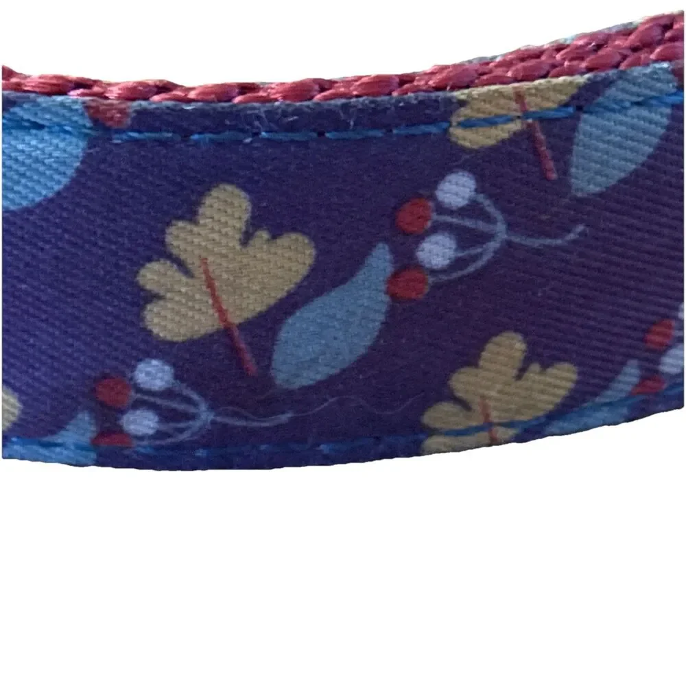 Large Dog Collar Blue Nylon Leaf Print 16”-22” Plastic Clasp Metal D-ring